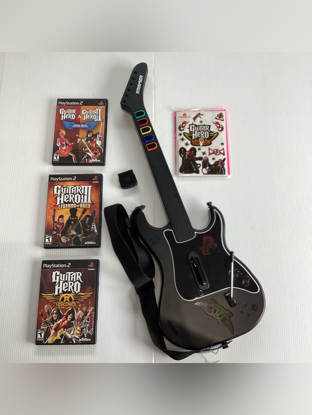 Guitar Hero Kramer Striker Red Octane With Dongle & Strap Sony PS2 With 4 Games